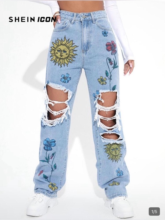 SHEIN Denim - SHEIN ICON Floral High Waist Straight Leg Jeans NWOT
